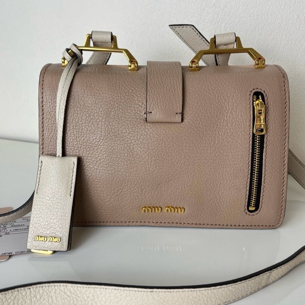 Miu Miu Beige Crossbody Bag with Gold Accents